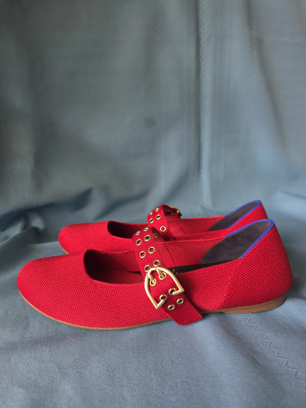 Rothy’s Red Single Strap Mary Jane Flats Women’s 9.5 With Gold Buckle